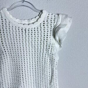 GAP Flutter Sleeve Crochet Sweater Sz XS White Short‎ Sleeve Boho Preppy